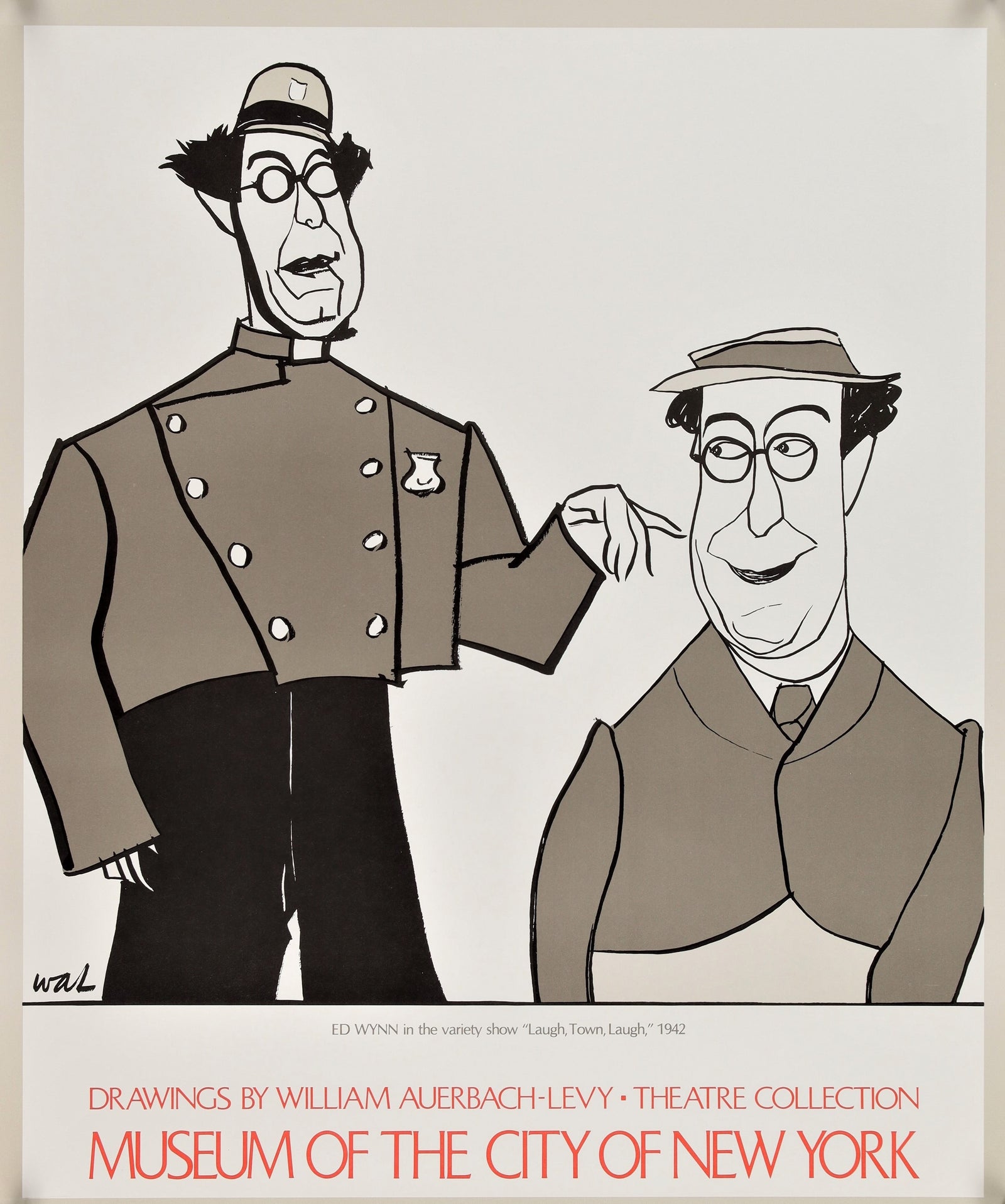 DRAWINGS BY WILLIAM AUERBACH-LEVY 22x28 museum/art exhibition 1977 Laugh Town Laugh! - Authentic Vintage Poster