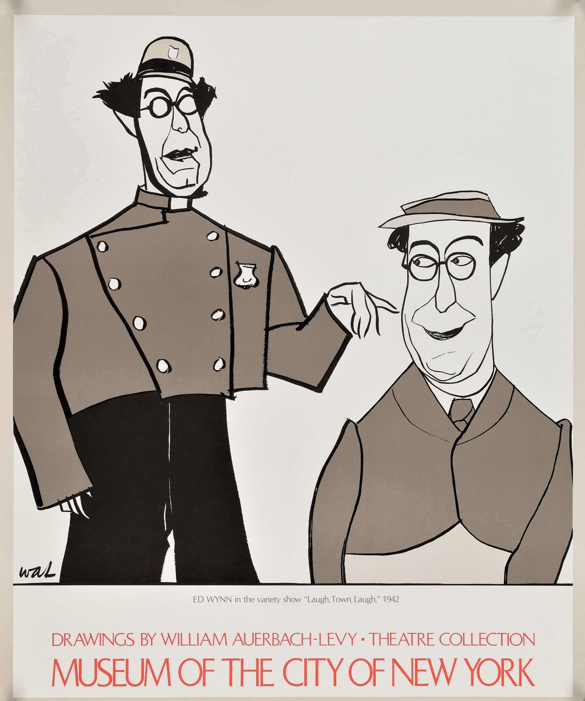 DRAWINGS BY WILLIAM AUERBACH-LEVY 22x28 museum/art exhibition 1977 Laugh Town Laugh! - Authentic Vintage Poster