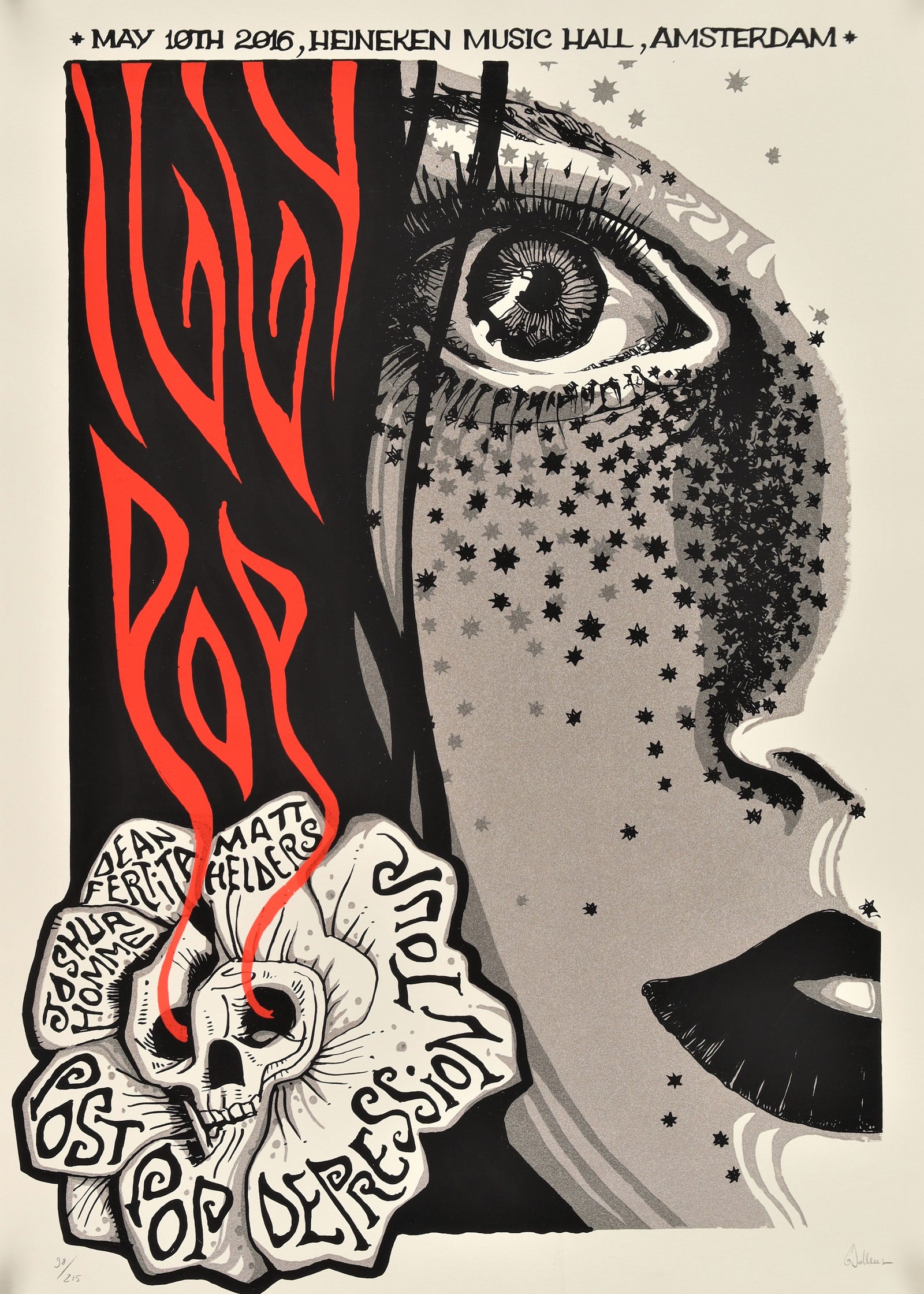 9z0245 IGGY POP signed #98/215 20x27 art print 2016 Heineken Hall Amsterdam - Post Pop Depression! - Authentic Vintage Poster