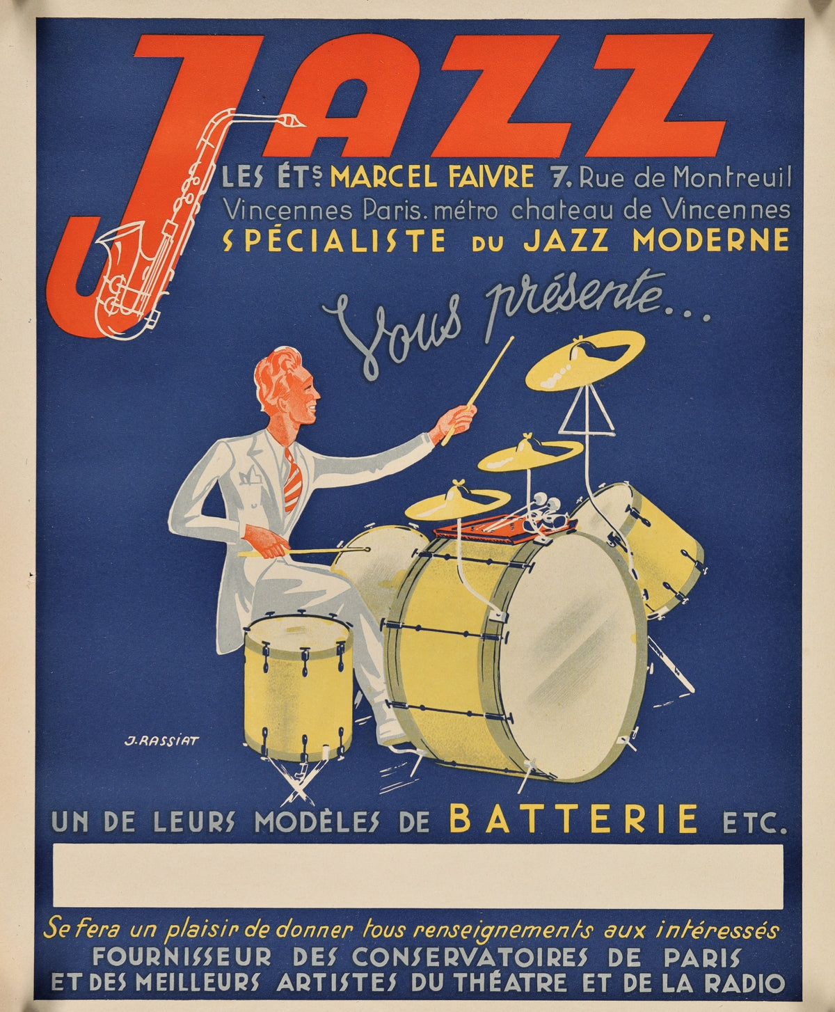 Jazz, Marcel Faivre - Authentic Vintage Poster