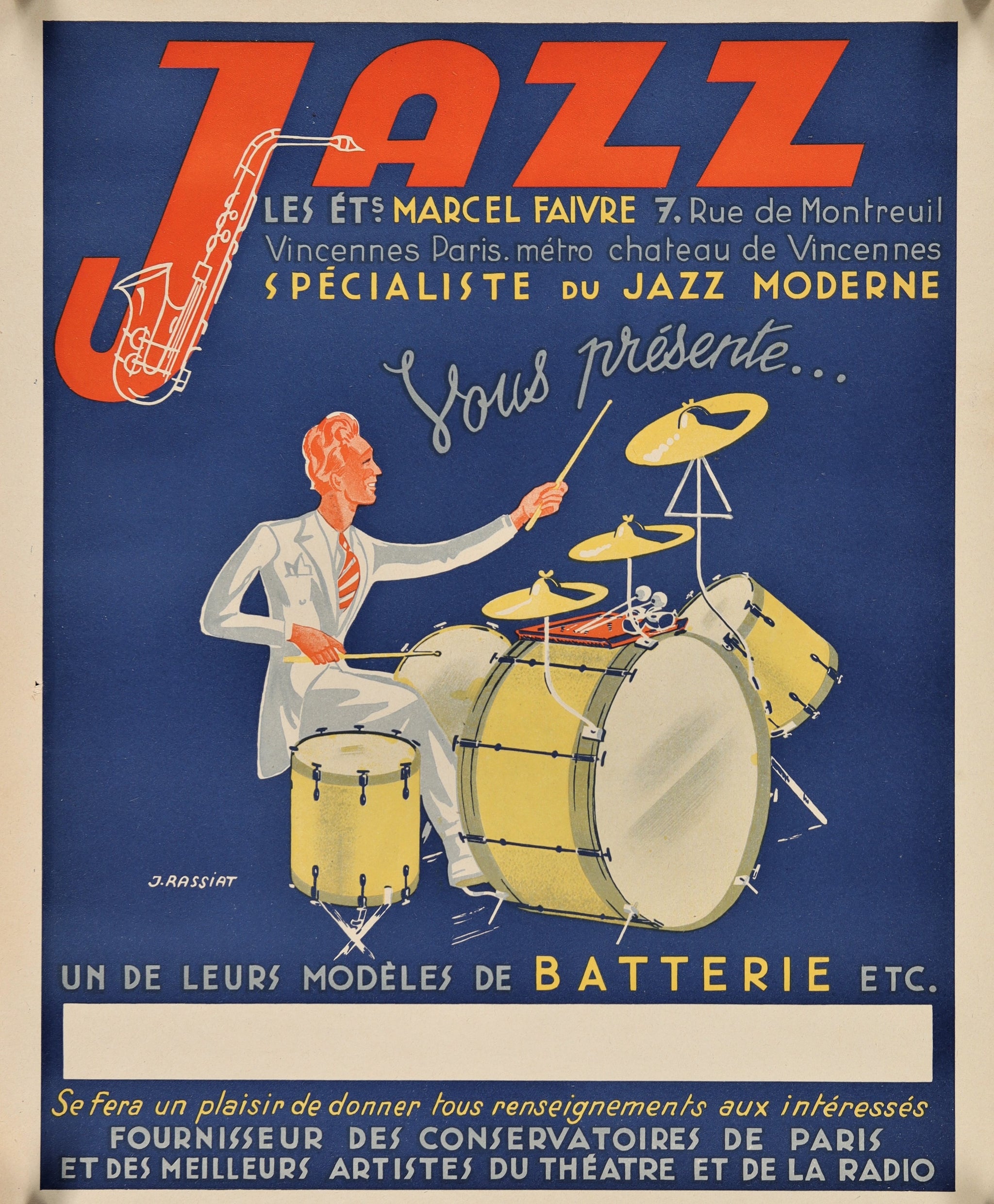 Jazz, Marcel Faivre Original Vintage Poster - Authentic Vintage