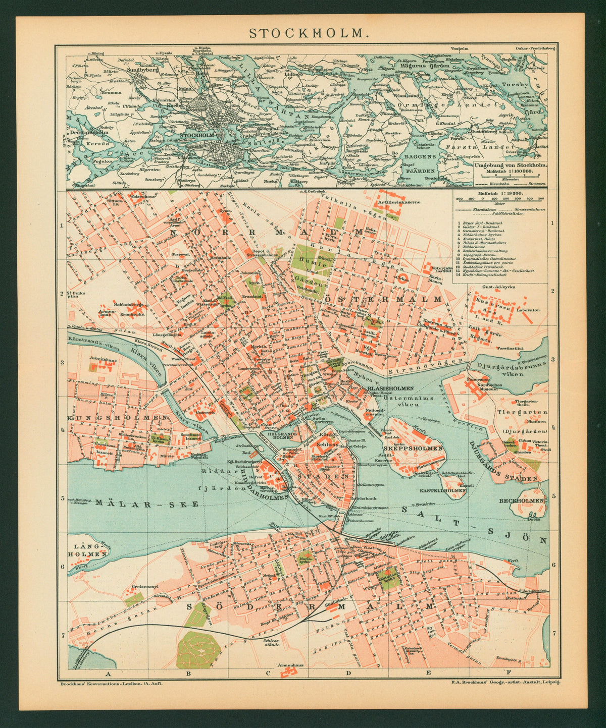 Stockholm, Sweden- Antique Map (1895) - Authentic Vintage Antique Print