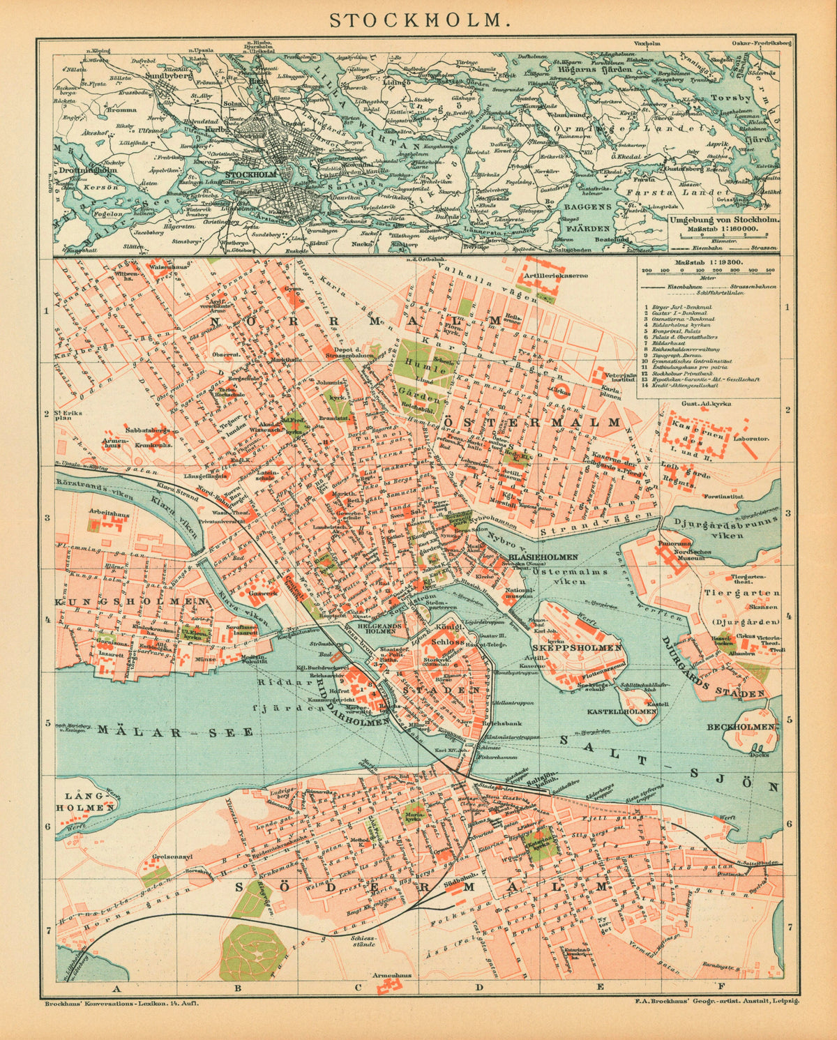 Stockholm, Sweden- Antique Map (1895) - Authentic Vintage Antique Print