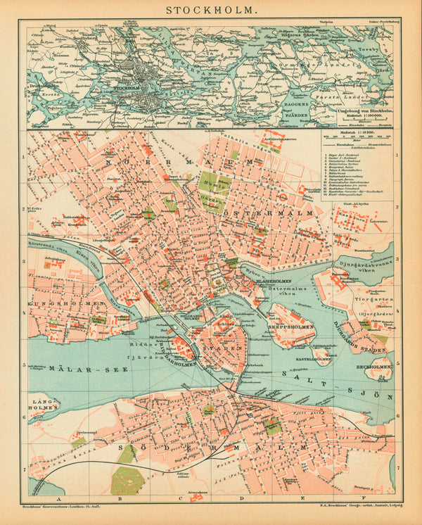 Stockholm, Sweden- Antique Map - Authentic Vintage Map