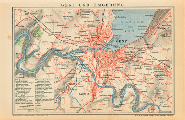 Geneva, Switzerland- Antique Map - Authentic Vintage Map