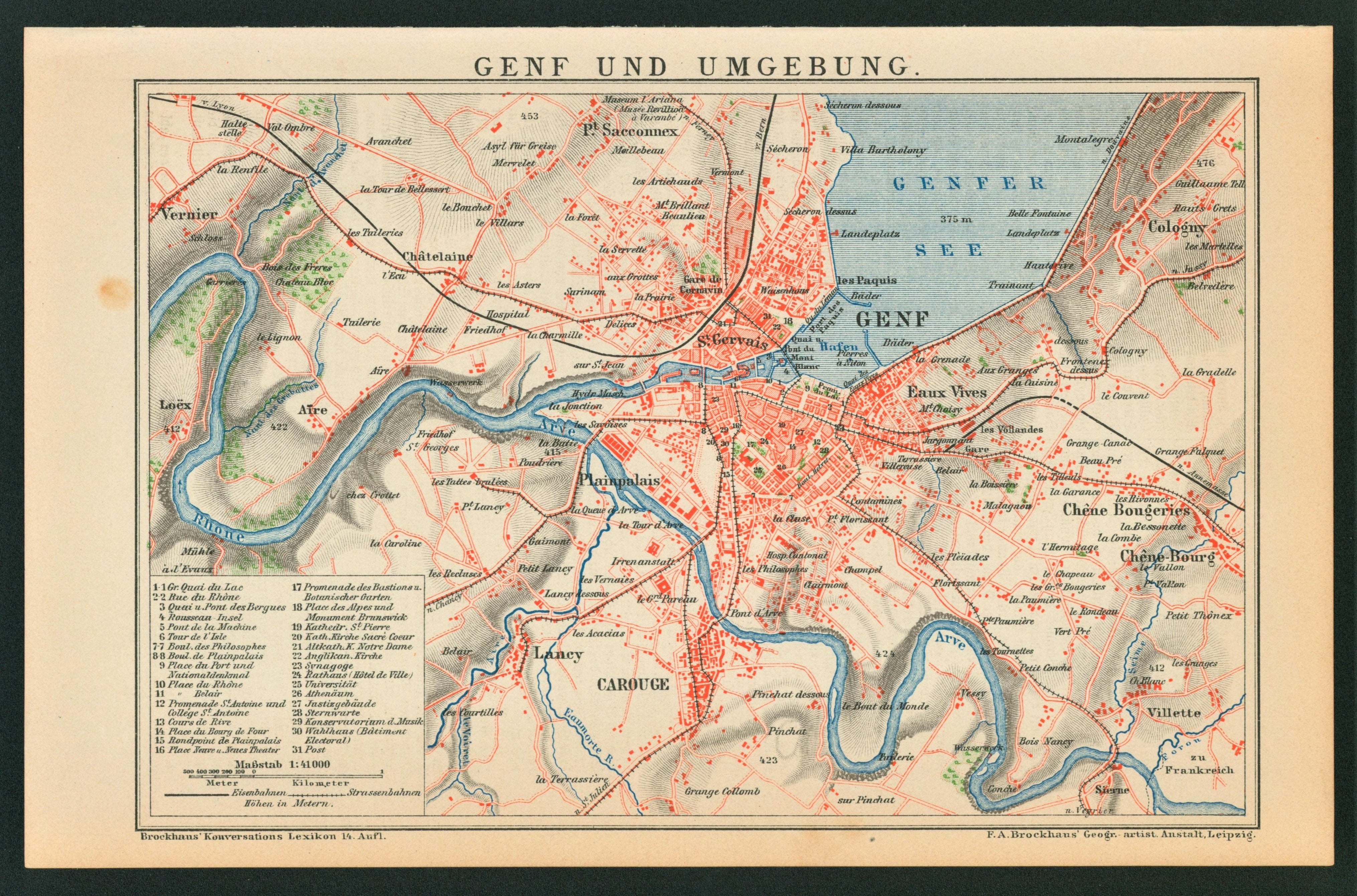 Geneva, Switzerland- Antique Map - Authentic Vintage Posters