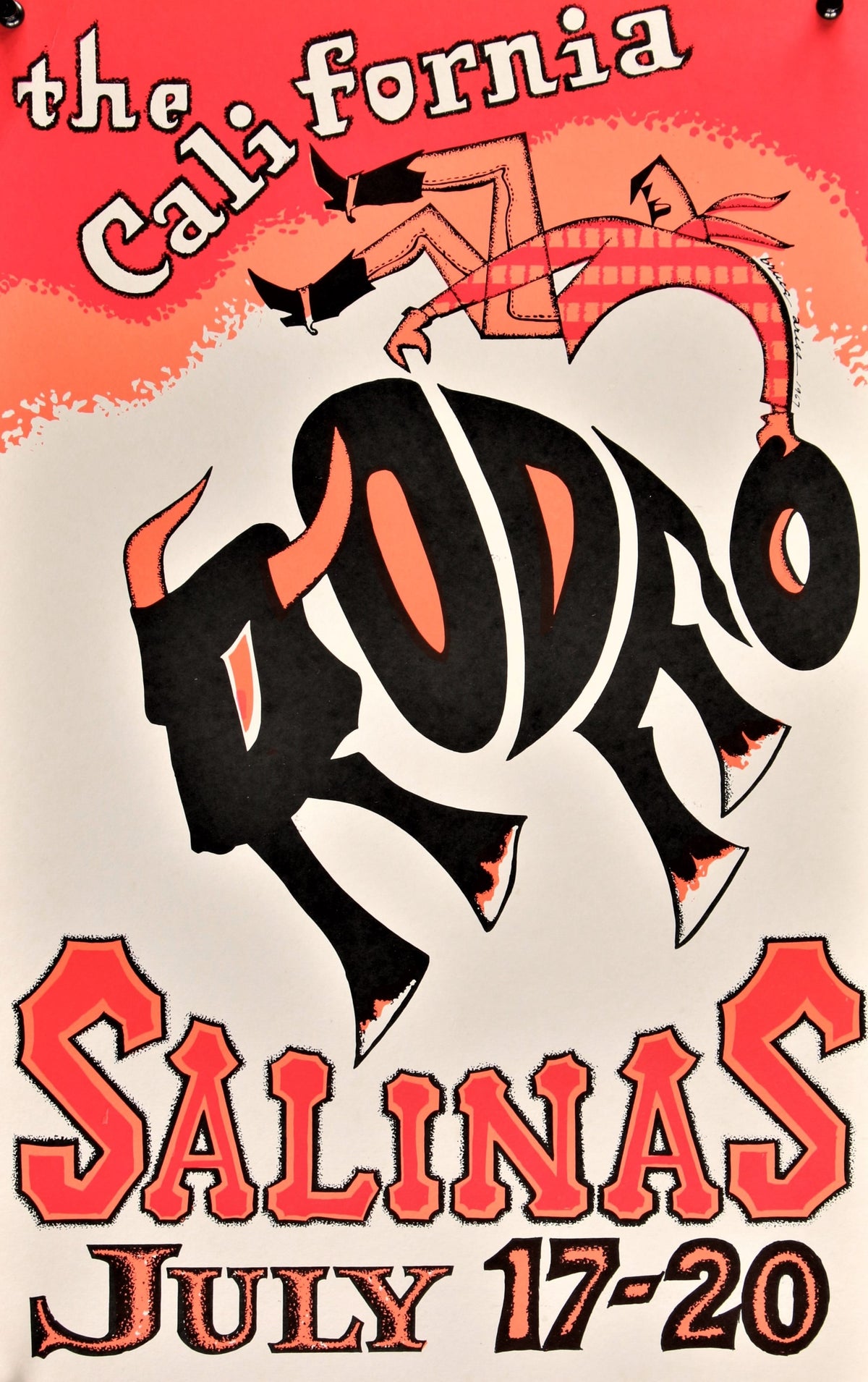CALIFORNIA RODEO SALINAS WC 1967 great Bruce Ariss art of cowboy riding the title! - Authentic Vintage Poster